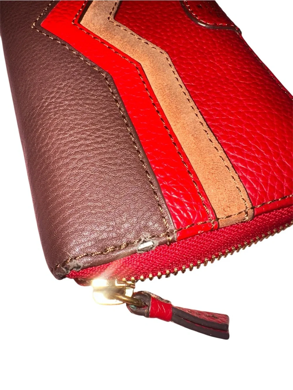 RARE FOSSIL Logan Zip Around Chevron Color-block Leather Wallet Clutch Sept 2014